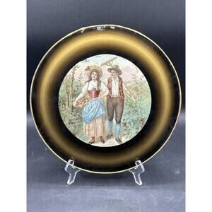 Vintage Romantic Gold-Foil Painted Glass Wall Hanging 11.75″ Diameter